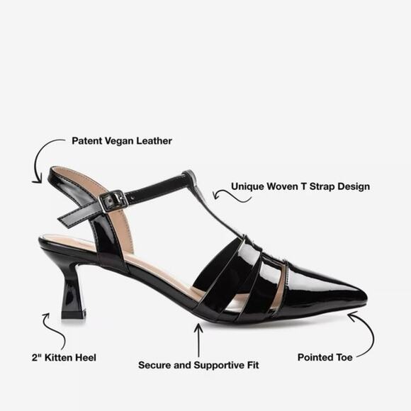Journee Collection Jazlynn Black Patent Kitten Heel Pumps Size 7 - Picture 1 of 6